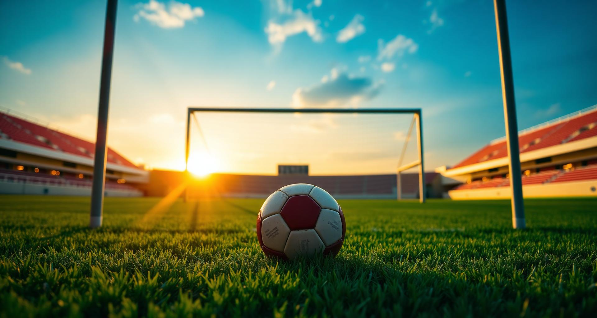 Fotbollsplan i solnedgång